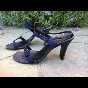 Vintage Y2K Nancy Nancy Purple Shimmery Suede and Leather Strappy Heels in FUC
